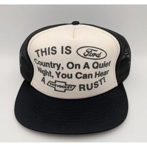 Vtg 80s "This is Ford Country Chevrolet Rust" Mesh Trucker Hat Snapback